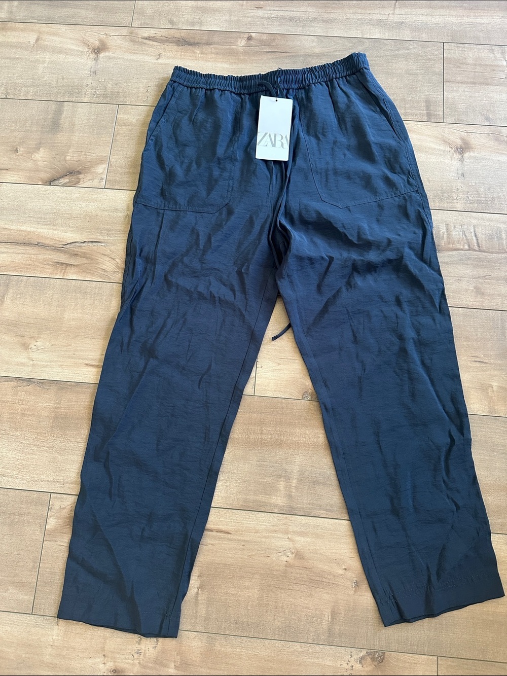 NWT Zara Lightweight drawstring Modal Utility Pants Navy Sz S